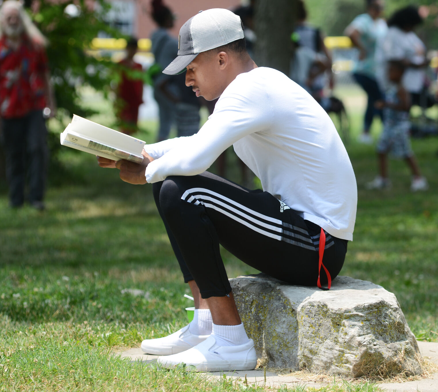 Quinton Brown finds a quiet place to read